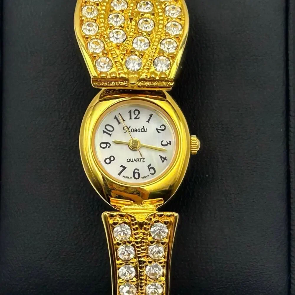 Xanadu Gold Tone Mother Pearl Rhinestones Accents Women’s Watch  New Battery